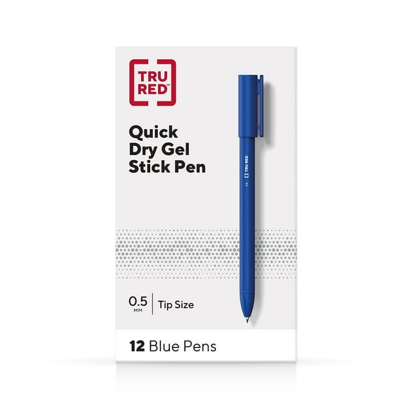 Staples TRU RED Quick Dry Gel Pens Fine Point 0.5mm Blue Dozen TR54472