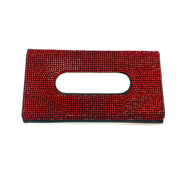 Scienceny Caja de papel, servilletero, suministros para coche, diamantes de imitación, mano de obra fina, caja de almacenamiento de tamaño compacto, Automoción decorativa y accesorios Rojo Scienceny VI021594-04