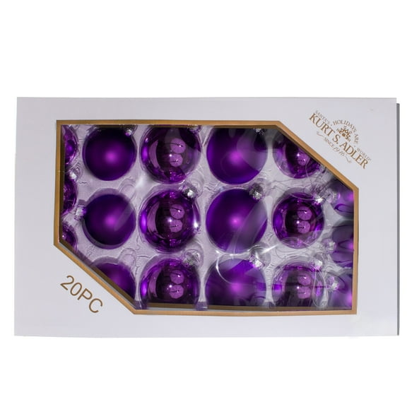 Kurt S. Adler Shiny and Matte Purple Balls, 20 Piece Ornament Set, 60-80MM
