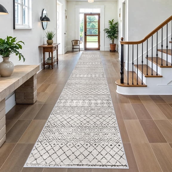 YOUFORTONG 3'x20' Moroccan Washable Hallway Runner Rug, Extra Long Soft Floor Mat for Entryway Kitchen Bedroom Living Room, Grey