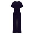 thumbnail image 5 of Summer Games Shirt jumpsuit shorts for women Fall/Winter Solid Color Short Sleeved Crewneck Jumpsuit With Belt Jumpsuit, 5 of 7