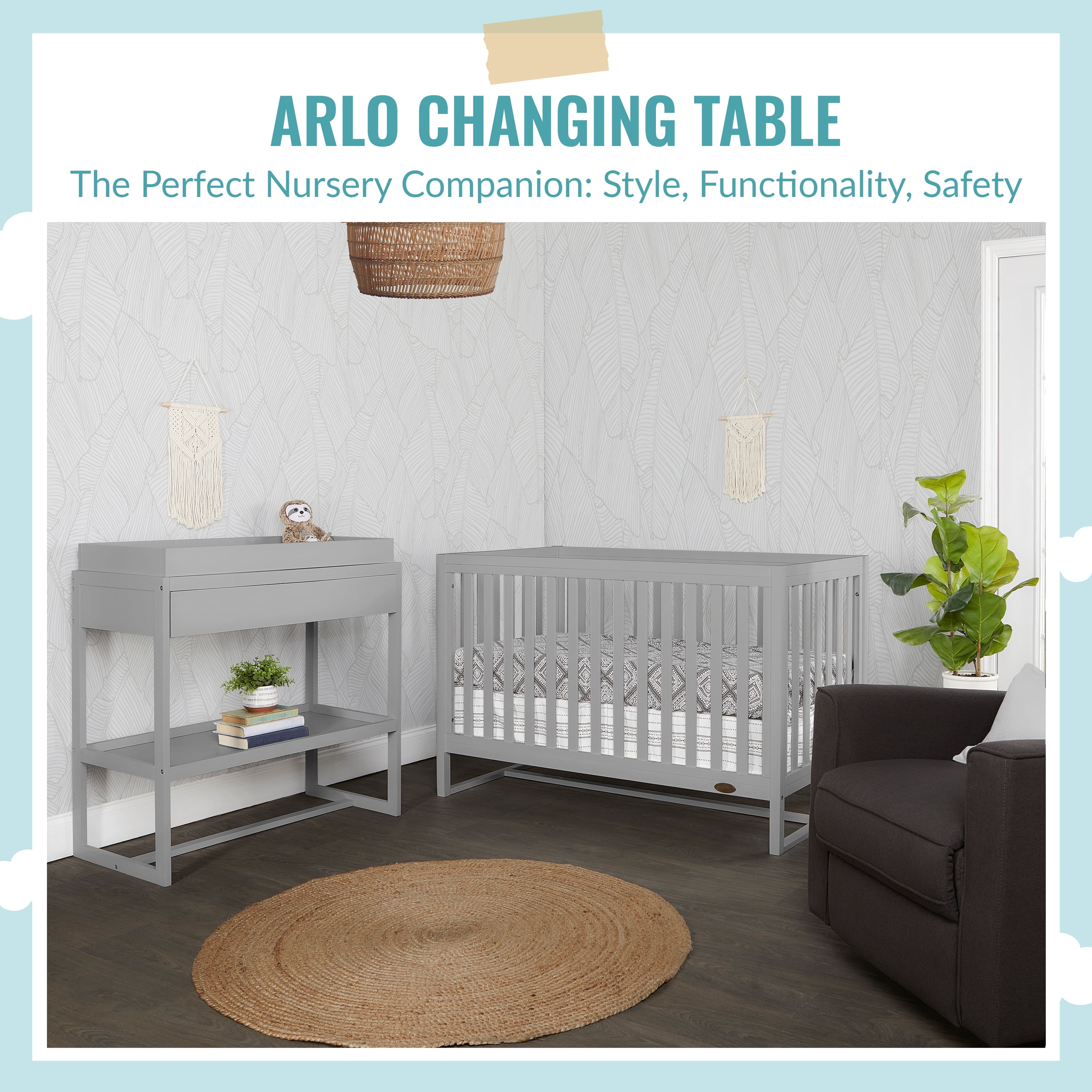 Dream On Me Arlo Changing Table, Made of Solid New Zealand Pinewood, Pebble Grey