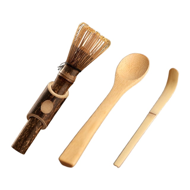 Juego de batidor de matcha, herramientas para matcha, cepillo mezclador para principiantes, herramienta profesional de bambú para hacer té, cuchara de Conjunto oscuro de 3 piezas