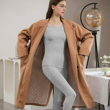 

Htwon Women Winter Ultra Soft Fleece Lined Thermal Top &Bottom Long John Underwear Set (Gray M)