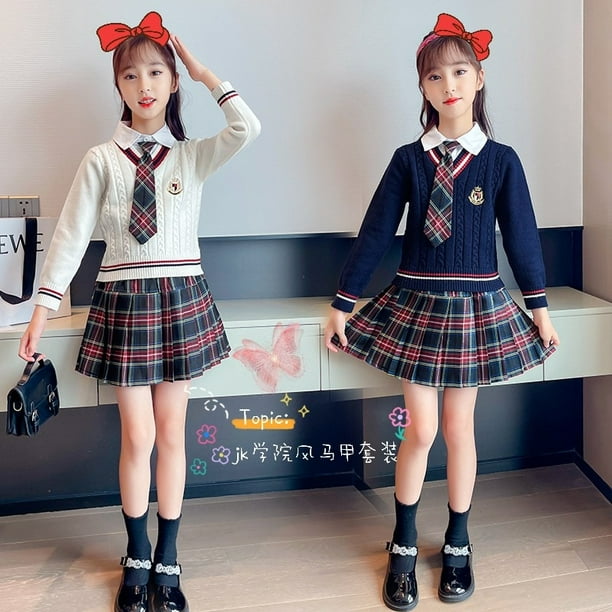 Conjuntos para ninas uniforme escolar Twinset disfraz para ninos traje para ninos sueter Preppy falda ropa para adolescentes ropa para ninos 7T Gao Jinjia LED Walmart en linea