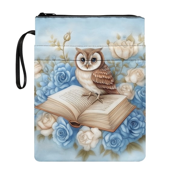 HELLHERO Owl With Book Book Covers with Washable Polyester Fabric Zipper Pouch with Waterproof for Hardcover Notebook Bible Journal Textbooks Paperbacks