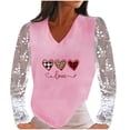 thumbnail image 2 of Birdeem Blouse Décontractée en Dentelle à Manches Longues Patchwork Col en V Imprimé Cœur, 2 of 7
