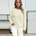 thumbnail image 5 of Women's Fall Winter Solid Color Long Sleeve Knit Sweater Round Neck Casual Pullover Top for Layering Winter Clothes,Beige,Size 2XL, 5 of 5