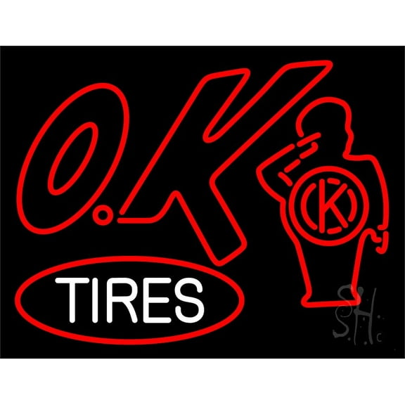 Ok Tires LED Neon Sign 24 x 31 - inches, Clear Edge Cut Acrylic Backing, with Dimmer - Bright and Premium built indoor LED Neon Sign for automotive store, and mall.