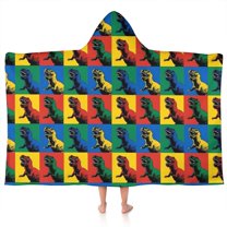 Colorful Dinosaurs Pop Art Square Pattern Hooded Bath Towel，50"x30" for Ages 3 To 12 Kids, Quick Dry Lightweight Soft Microfiber Hood Beach Towel Cover Up for Kids