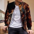 thumbnail image 6 of VNKIDY Men's Coat Autumn Winter Lion Print Bomber Jacket Long Sleeve Zipper Crewneck Coat For Casual Daily Streetwear Activities Soft Outerwear, 6 of 8