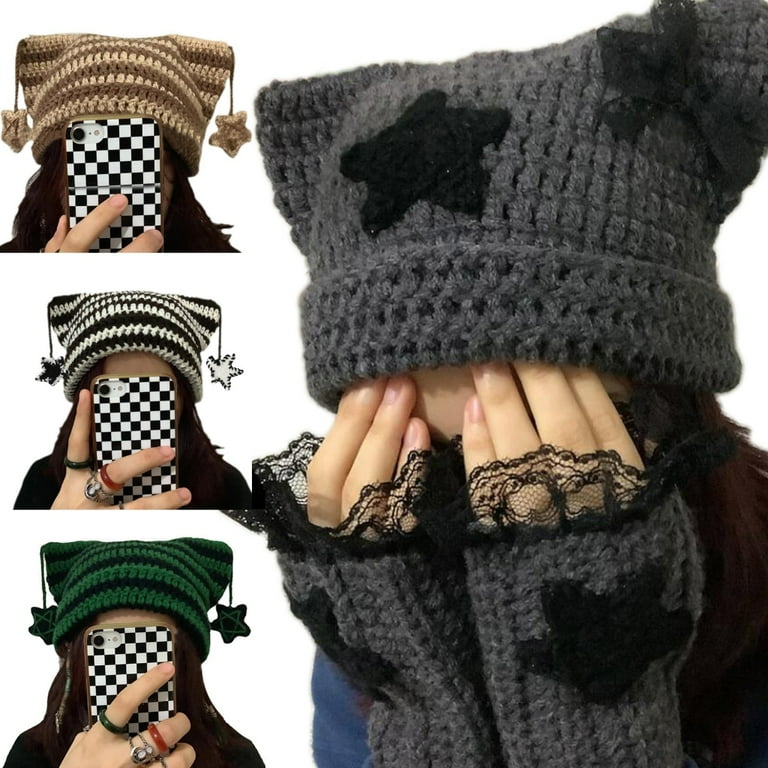 ROZYARD Y2k Style Handmade Cat Ear Shape Hat Knit Winter