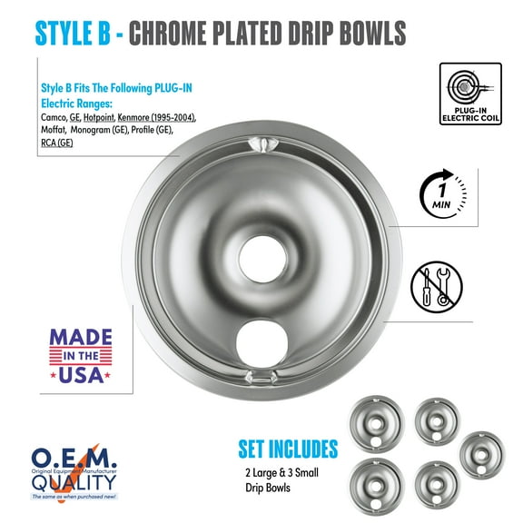 Range Kleen 16675X Style B Chrome Plated Drip Bowls 5 Pack