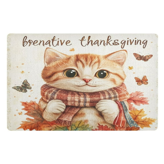 BZSMCE Floor Mats 32x20in Thanksgiving Cat Creativity Doormats