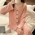 thumbnail image 2 of Sarapandan Long Sleeve Jammies Button Front Nightwear Milk Silk Soft Cuff Edge Long Pants Loungewear Jammies Pink M, 2 of 7