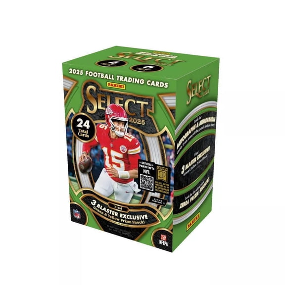 Collectible 2025 Panini Select Football Blaster Box (Green & Yellow Prizm Shocks!)