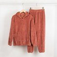 thumbnail image 2 of Womens Cozy Warm Velvet Fleece Lounge Pajama Sets 2 Piece Hoodie Sweatshirt Kangaroo Pockets Jogger Pants Y2k Sleepwear Fall Winter Casual Home Wear, Watermelon Red, Free Size, 2 of 8