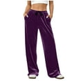 thumbnail image 2 of ClodeEU Women's Velvet Pants, Drawstring Elastic Waist Wide Leg Trouse With Pockets Purple,Womens Plus XL, 2 of 8