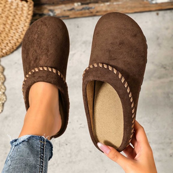 uublik Women Slippers Breathable Fabric Soft Sole House Shoes Non Slip Slippers, Brown