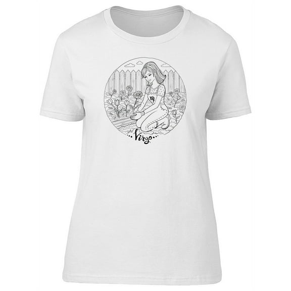 B&W Virgo Flower Planting T-Shirt Women -Image by Shutterstock, Female x-Large