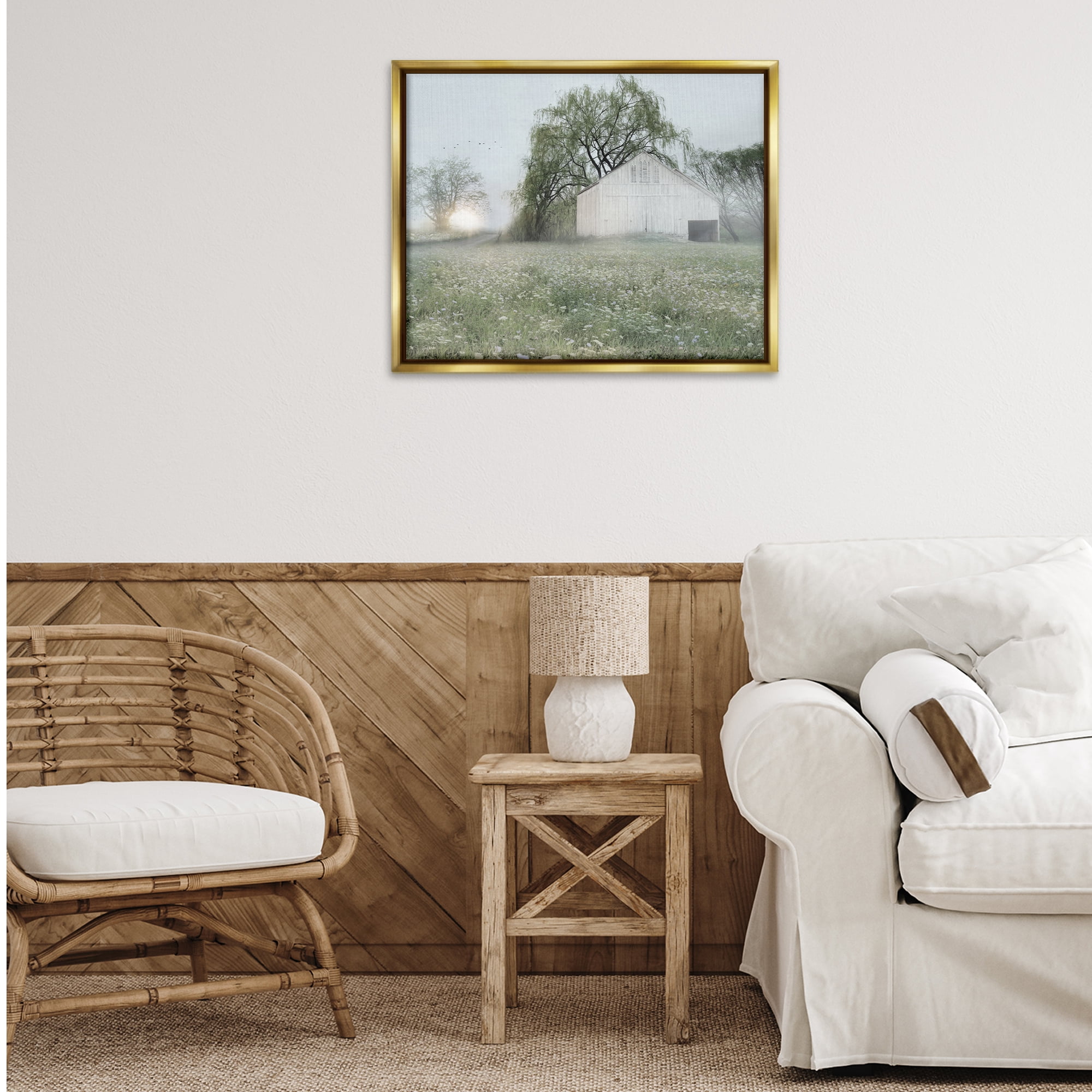 Stupell Industries Drooping Trees Meadow Landscape & Nature Painting Gold Floater Framed Canvas Art Print Wall Art, 31 x 25