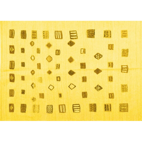 Ahgly Company Machine Washable Indoor Rectangle Abstract Yellow Contemporary Area Rugs, 2' x 4'