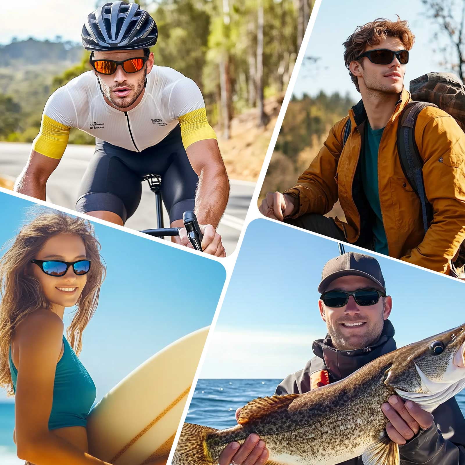 LINVO Polarized Sports Sunglasses for Men UV400 Protection Wraparound Goggles for Fishing Cycling Running-2 Pack