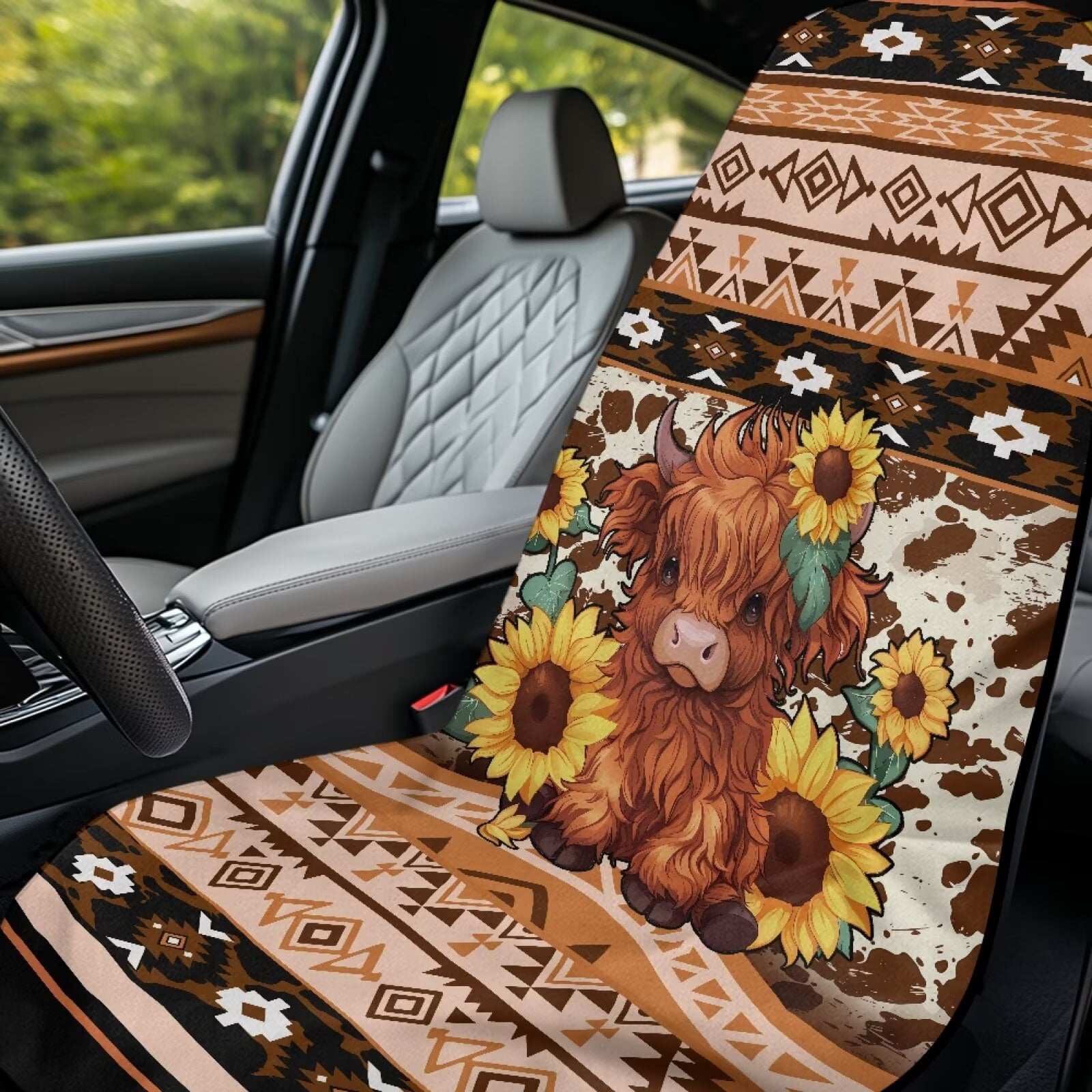 Binienty Highland Cow Sweat Proof Towel for Car Seat Soft Comfortable Removable Car Seat Towel Front Seats Cover After Gym Beach Yoga Workout Aztec Automotive Accessories