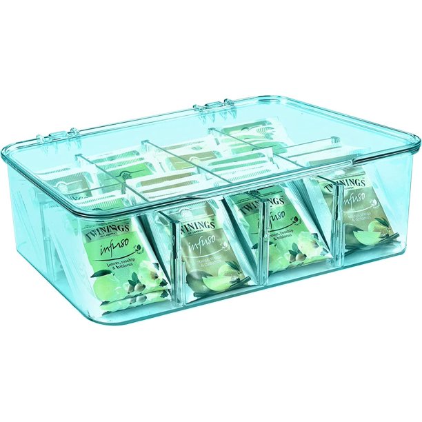 Tea Bag Organizer Stackable Storage with Top Lid and 8 Partitions