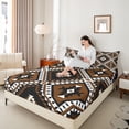 thumbnail image 4 of jejeloiu Vintage Aztec Rhombus Twin Sheet Sets,Brown Black White Twin Fitted Sheet,Boho Tribal Geometric Flat Sheet For Kids,Luxury Bedroom Decor,3 Pieces, 4 of 7