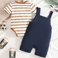 thumbnail image 7 of Wxirdiow Newborn Boy Clothes Cute Baby Boy Clothes Suit Toddler Boys' Striped Short Sleeve T-Shirt+Denim Overalls Jumpsuit Pants Outfits Sets Blue Size,6-9 Months, 7 of 7