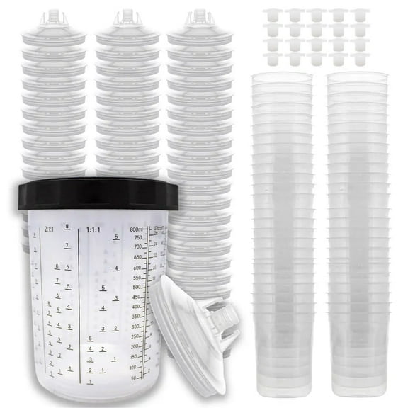 Disposable 27 Ounce (800ml) Paint Spray Gun Cups Liners and Lid System, 50 Pack 190 MIC Kit Quantity: 1 box of DPC Cups