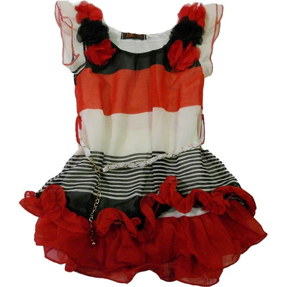 Wenchoice Girl'S Red White Black Chiffon Dress M(3T-4T)