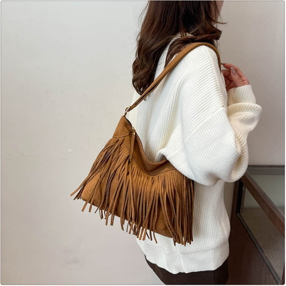 EliteGoogv Crossbody Bags For Women Sleek Tassel Fringe Adjustable Strap Womens Crossbody Bags Shoulder Satchel Bags Spacious Main Compartment Casual Handbags Brown