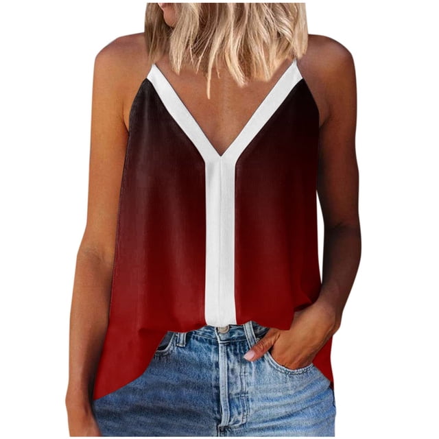 Camiseta sin mangas sólida a la moda para mujer, blusa con tirantes, Tops informales con cuello en V Pompotops lopia988320