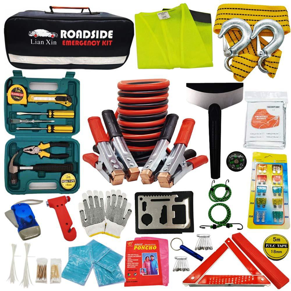 Roadside Assistance Emergency Kit - Multipurpose Emergency Pack Car Premium  Road Kit Essentials Jumper Cables Set (8 Foot) Automotive Roadside