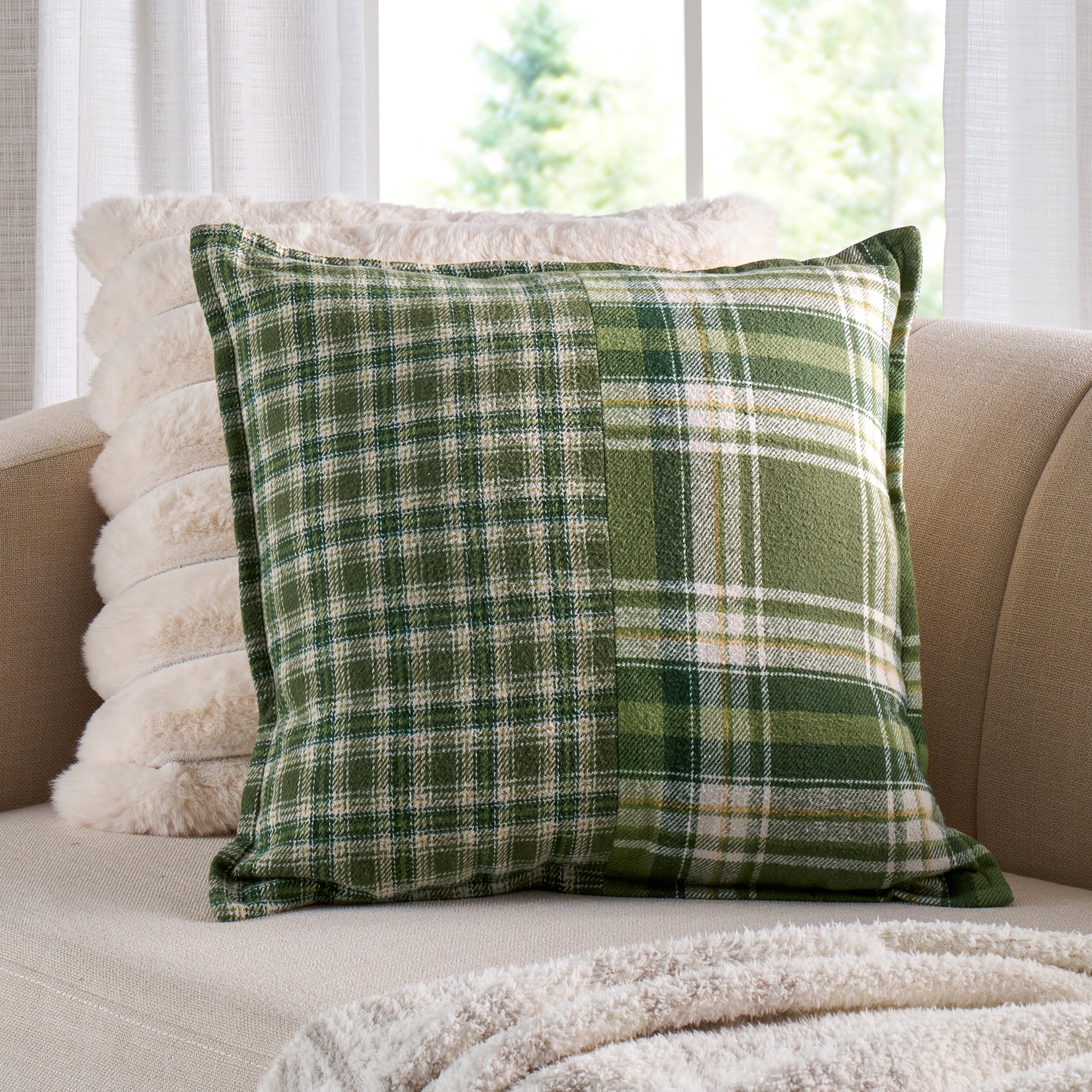 Better Homes & Gardens 20x20 Corin Plaid Throw Pillow, Green
