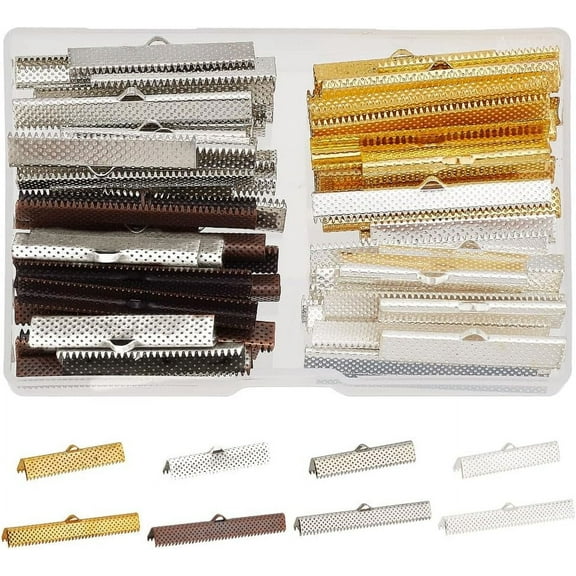 80 pcs 4 Colors 2 Sizes Ribbon Ends Clamp Crimps Cord Ends with Loop for Bracelet Jewelry DIY Craft Making 35MM/45MM Colorful