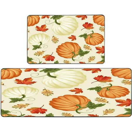 

Fall Kitchen Mats Set of 2 Pumpkin Kitchen Mat Autumn Pumpkins Cream Maple Thanksgiving Kitchen Mat Fall Kitchen Decor 17 X48 +17 X24