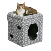 Angle View: MidwestPetProducts 2-Story Cat Cube, Geometric Gray, 17"