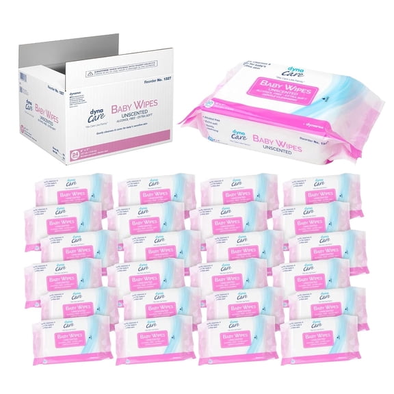Dynarex Alcohol-Free Aloe Baby Wipes, Extra Soft Wet Wipes, Unscented, 24 Resealable Pack (1920 Wipes)