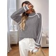 thumbnail image 5 of Sweaters for Women Trendy Cute Cozy Turtle-Neck Long Sleeve Colorblock Knitted Pullover Tops Grey M, 5 of 9