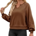 thumbnail image 3 of Womens Long Sleeved Oversized Sweatshirt Casual V Neck Lace Lantern Cropped Loose Fit Fall Pullover Tops, 3 of 5