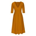 thumbnail image 4 of Guzom Wedding Guest Dresses for Women Fall- Elegant Long Sleeve Maxi Dresses V-Neck 2023 Formal Dresses Yellow, 4 of 7