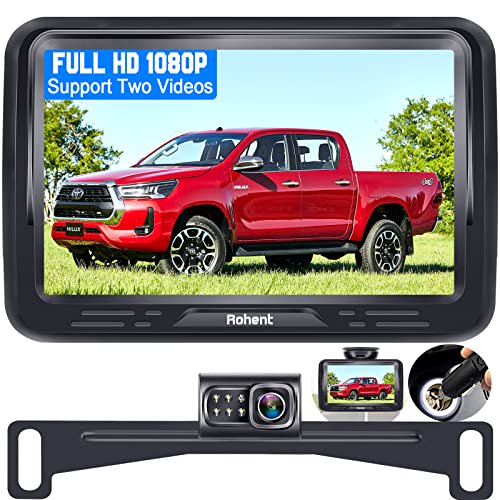 Caméra de Recul pour Voiture HD 1080P avec Kit Moniteur Caméra de Recul pour Voitures Camions Campeurs 2 Entrées Vidéo Super Vision Nocturne Lignes de Grille DIY - Rohent R1