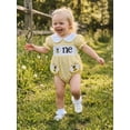 thumbnail image 5 of BemeyourBBs Baby Girl First Birthday Outfit One Years Old Birthday 1st Birthday Clothes Plaid Smocked Bubble Romper Bee Strawberry Embroidered Doll Collar Short Sleeve Infant Playsuit Jumpsuit, 5 of 9