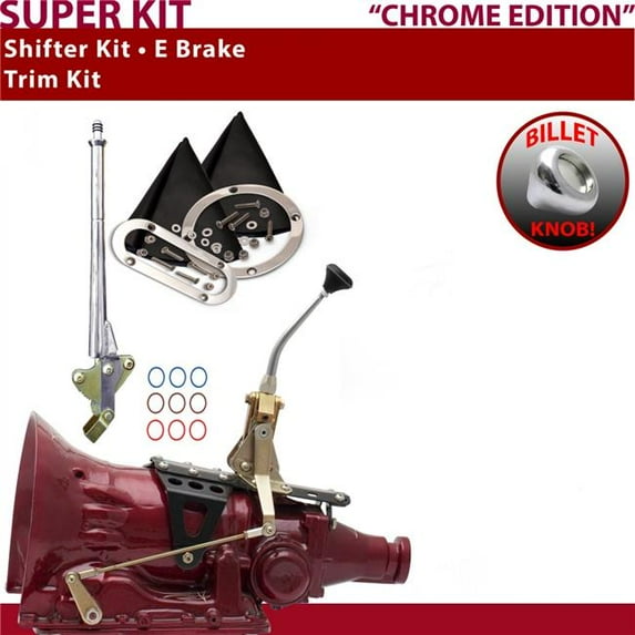 American Shifter TH350 Shifter Kit Chrome 8 in. E Brake Trim Kit for EDF4A