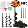 PRIJESSE 62cc 2.1KW Post Hole Digger Gas Powered Earth Digger with 3 Extension Rods + 3 Auger Drill Bits (3" 5" & 8")