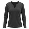 thumbnail image 4 of WTXUE Womens Long Sleeve V Neck Shirts Business Casual Work Top Slim Fitted Basic Tee Shirts Tunic Blouses Loose Tops Loose Fit Tops Casual Blouses Business Casual Outfits Casual Tops Dark Gray M, 4 of 5