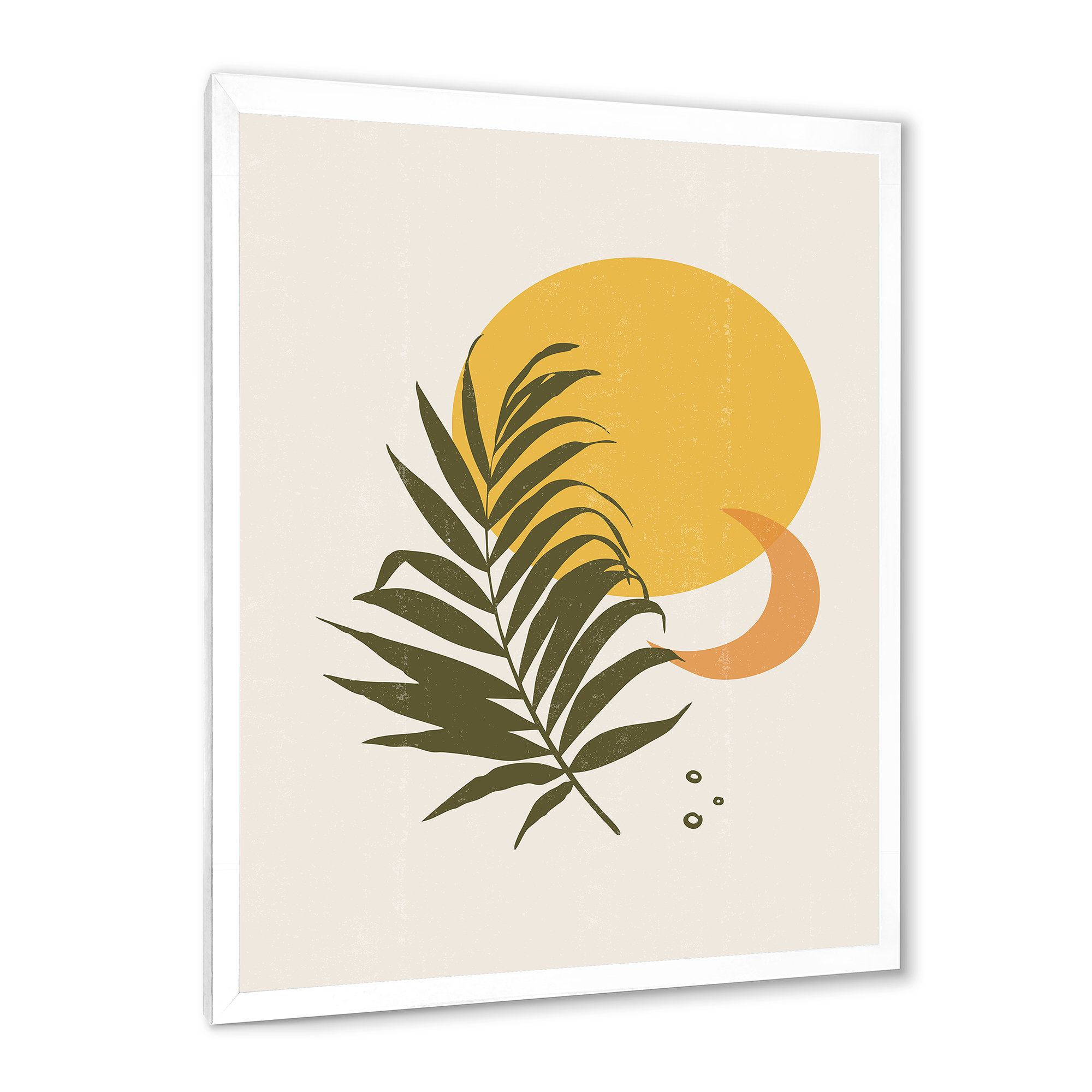 Designart 'Abstract Moon and Yellow Sun With Tropical Leaf I' Modern Framed Art Print